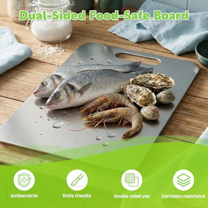 Titanium Cutting Board Double-Sided 100% Pure Titanium Cutting Boards for Kitchen - Food-Grade titanware chopping boards Stain-resistant Durable and easy to clean (18 x 12 in) - size: 17.3 x 12 in