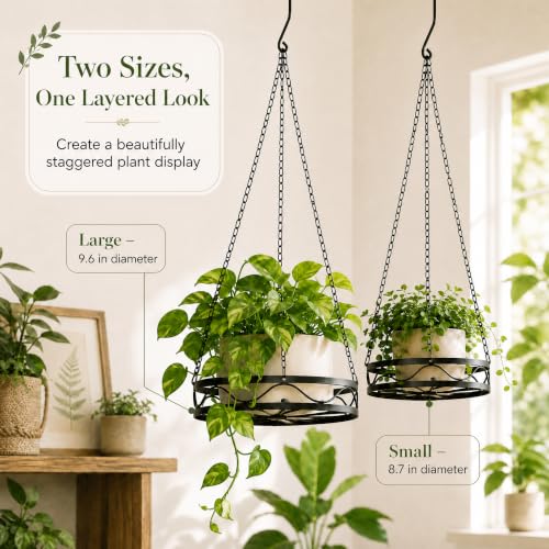 Kingrol 2 Pack Hanging Plant Holders Indoor, Metal Hanging Plant Holder, Heavy Duty 22 lbs Powder Coated Rust Resistant Hanging Planter Basket with Chains for Indoor Plants Decor
