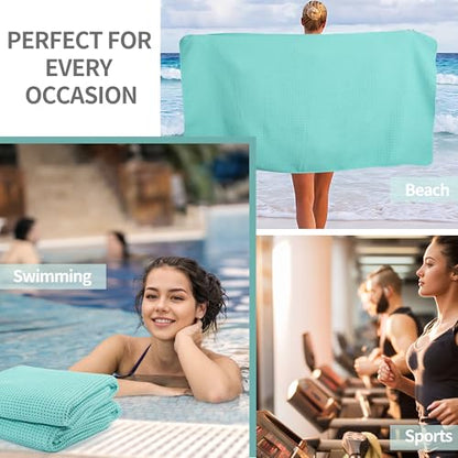 MICROFI New Microfiber Waffle Bath Towels, 2 Pieces, Oversized, Soft, Absorbent, Fast Drying, Lint Free 430 GSM (30''x60''/76cm x 152cm) - color: Turquoise