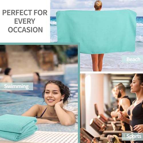 MICROFI Microfiber Waffle Bath Towels, 4 Pieces, Soft, Absorbent, Fast Drying, Lint Free 430 GSM (27''x55''/68.58 cm x139.7 cm) - color: Turquoise