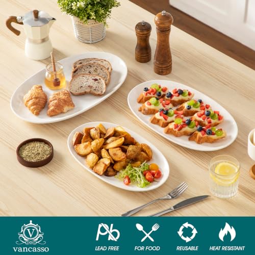 vancasso Ceramic Serving Platters Set of 3, Oval 16/14.7/13.5 Inch Porcelain Serving Dishes for Entertaining, Microwave Safe Serving Trays for Food, Turkey, Cheese, White - color: White
