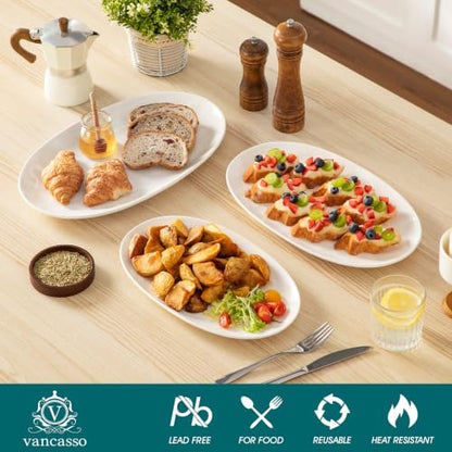 vancasso Ceramic Serving Platters Set of 3, Oval 16/14.7/13.5 Inch Porcelain Serving Dishes for Entertaining, Microwave Safe Serving Trays for Food, Turkey, Cheese, White - color: White