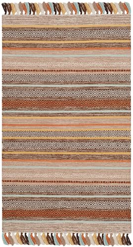 SAFAVIEH Montauk Collection Accent Rug - 3' x 5', Brown & Multi, Handmade Boho Stripe Fringe Cotton, Ideal for High Traffic Areas in Entryway, Living Room, Bedroom (MTK901H) - color: Brown/Multi, size: 3' x 5' (Rectangular)
