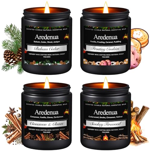 Christmas Candles Set, 4 Pack Winter Candle for Home Scented, 28 oz | Soy Wax, Xmas Candle Scent of Cedar, Firewood, Cloves, Cookies, Holiday Home Fragrance, Seasonal Gift, 200 Hour Burn - color: Black, size: Black Winter1