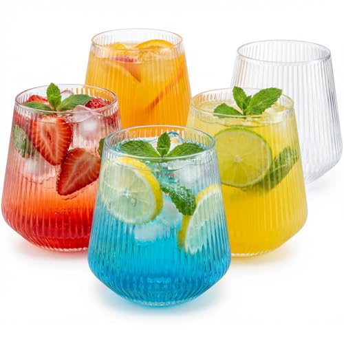 40 Pack Plastic Wine Glasses, 12 Oz Disposable Cocktail Whiskey Glasses | Ribbed Stemless Champagne Margarita Glasses, Clear Unbreakable Reusable Plastic Cups for Party Wedding Birthday - color: Ripple-40 Pack
