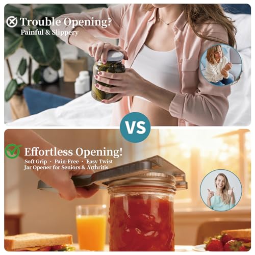 Jar Opener for Weak Hands & Seniors with Arthritis – Easy Twist-Off Lid & Bottle Opener – Ergonomic Non-Slip Handle, Unique Kitchen Gadget & Ideal Christmas Gift for Elderly, Women & Men (Gray) - color: Gray