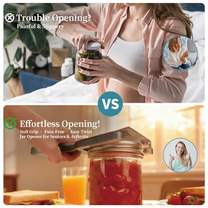 Jar Opener for Weak Hands & Seniors with Arthritis – Easy Twist-Off Lid & Bottle Opener – Ergonomic Non-Slip Handle, Unique Kitchen Gadget & Ideal Christmas Gift for Elderly, Women & Men (Gray) - color: Gray