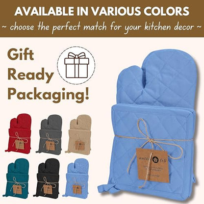 Native Fab Pot Holders and Oven Mitts Sets for Kitchen Heat Resistant - Hanging Non-Slip - 100% Cotton Kitchen Oven Mitts and Pot Holders 4-Piece Set - Blue - color: Blue