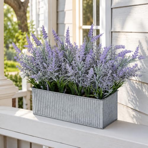 Artificial Lavender Flowers Potted Outdoor UV Resistant Fake Lavender for Window Sill Faux Lavender Plant for Farmhouse Home Bathroom Office Coffee Table Centerpieces Book Corner Shelf Indoor Decor