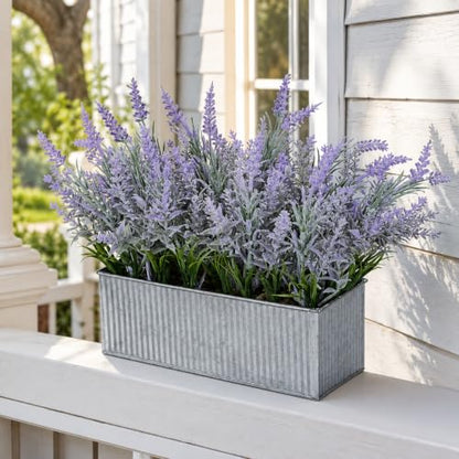 Artificial Lavender Flowers Potted Outdoor UV Resistant Fake Lavender for Window Sill Faux Lavender Plant for Farmhouse Home Bathroom Office Coffee Table Centerpieces Book Corner Shelf Indoor Decor