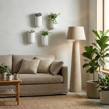 MyGift Set of 4 Matte White Ceramic Wall Planters, 6 Inch Hanging Pots | Create a vertical garden display with stylish wall planters perfect for succulents, herbs, and trailing greenery in any space - color: Matte White (6 Inch)