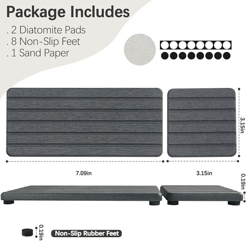NiuYichee Set of 4 Water Absorbent Diatomite Coasters, Diatomaceous Earth Kitchen Soap Dish, Bathroom Trays, Water Absorbing Stone Used for Hand Soaps & Plants & Toiletries in The Modern Home - color: Set of 4 Dark Grey With Grooves