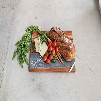 Twine Rustic Farmhouse Wood with Slate Cheese Board and Chalk Set, Acacia Wood and Natural Slate Cutting Board, Soapstone Chalk, 15" by 11", Gourmet Gift Set - style: Wood with Slate Cheese Board