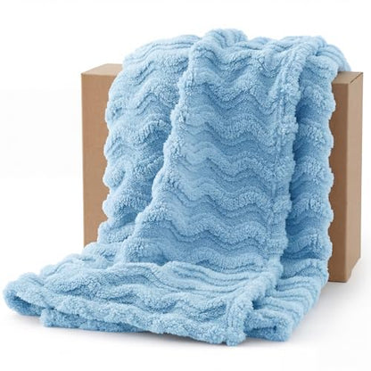 Bedsure Light Blue 3D Wave Fleece Throw Blanket for Couch - GentleSoft Spring Fluffy Blanket for Sofa Bed Room Decor, Super Cozy Fleece Throw for Women, Warm Cute All Season Gift, 50x60 Inches