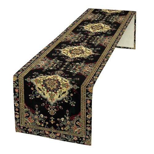 Colorful Boho Flower Table Runner, Vintage Rustic Farmhouse Paisley Hand Drawing Print Pattern for Home Kitchen Table Decor Dining Coffee Room Garden Party Decor 13x36in - color: Vintage-9, size: 13x36in
