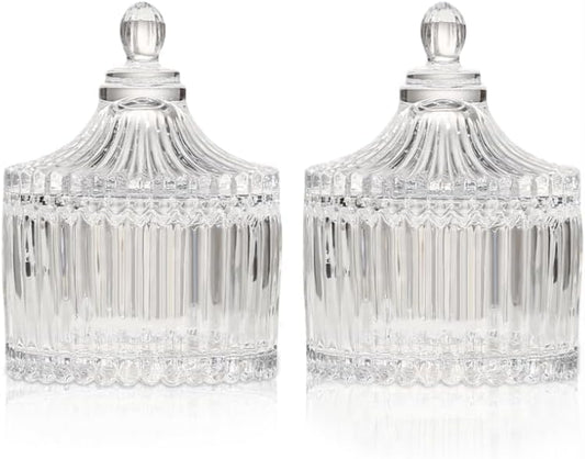 Birthday Gifts For Women Vanity Bathroom Organizer Glass Jars with Lids Candy Dish Aesthetic Room Home Decor Trinket Dish Decorative Home Accessories Dappen Dish for Nail Wedding Party Decorations - color: Clear Small Yurt-2pcs