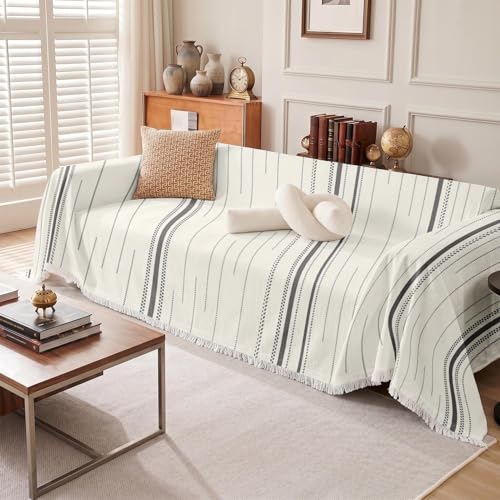 Couch Cover Blanket, Polyester, 71x118 Inch, Striped Farmhouse | Neutral Modern Grey Decorative Non Slip Soft Washable Furniture Protector Throw for Sofa - color: Striped Grey
