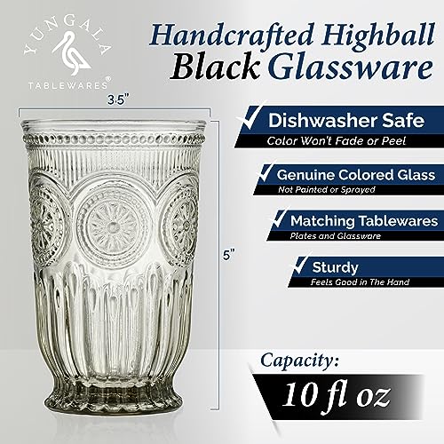 Smokey Black Highball Glasses Set of 6 —10 oz Tall Drinking Glasses - color: Smokey Black, size: Tall