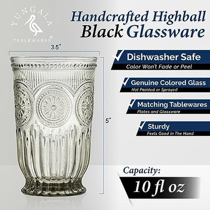 Smokey Black Highball Glasses Set of 6 —10 oz Tall Drinking Glasses - color: Smokey Black, size: Tall