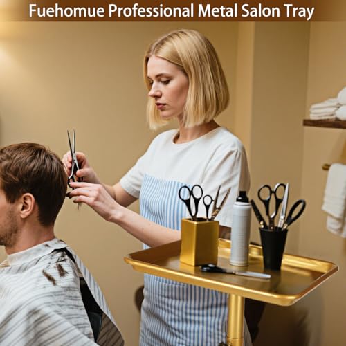 Salon Tray on Wheels, Rolling Tray with Adjustable Height, Metal Feet Salon Service Tray, Ideal Use As Tattoo Tray＆Dental Tray - color: Gold