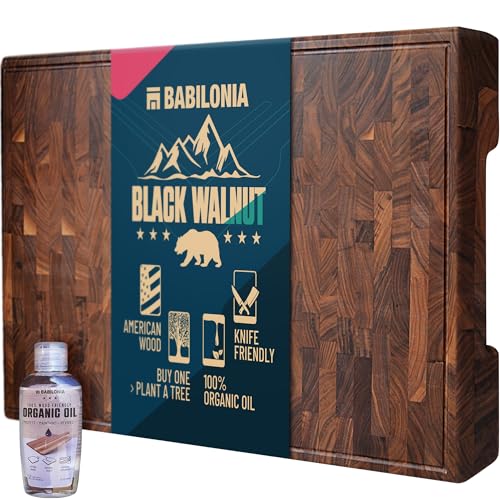 American Walnut Wood Cutting Board, End Grain Butcher Block for Kitchen | Black Walnut Grown in USA - 20" x 12.2" (ExtraThick 1.7") Heavy Duty Hardwood Non Toxic Wooden Chopping Boards (Oil Included) - color: Black Walnut, size: 19.7"L x 12.2"W