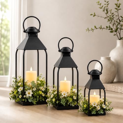 Decorative Metal Lanterns Indoor Outdoor, Lanterns Decorative Outdoor | 3Pcs Candle Holder for Front Porch, Fireplace, Patio, Entryway, Wedding & Christmas, Party Decoration, Table Centerpiece