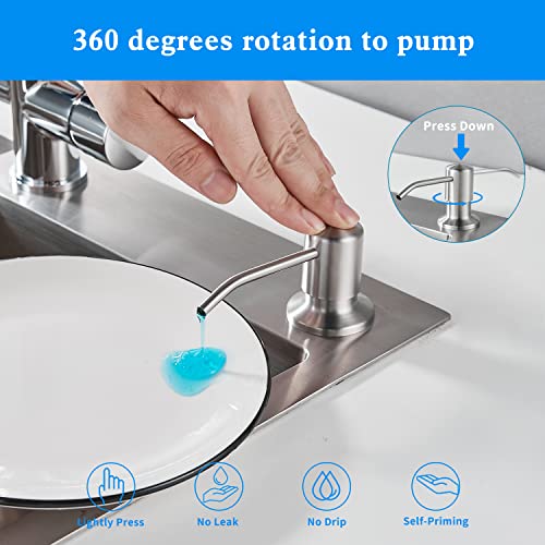 Built in Soap Dispenser for Kitchen Sink, Brushed Nickel Stainless Steel Countertop Pump Head (Plastic Built-in), Dish Soap Hand Lotion Dispenser with Refillable 17OZ Bottle - color: Brushed Nickel