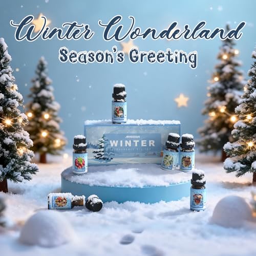 ARVIDSSON Winter Essential Oils Set, Holiday Fragrance Oil for Diffuser， Candle Making - Cinnamon, Christmas Wreath, Apple Cider, Gingerbread, Cranberry, Winter Mint Scented Oils for Home - color: Blue