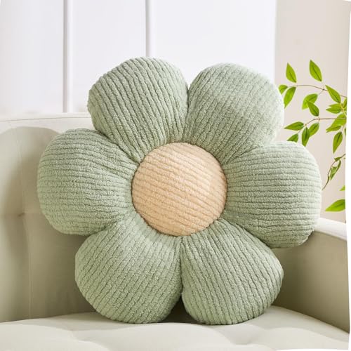 XIAIJIA Flower Pillow, Green Daisy Throw Pillows, Flower Cushion 19.6 Inch | Decorative pillows, cute flower shaped pillow, flower pillows for bed, floral cushions, decor for bedroom, couch, sofa - color: Sage, size: 19.6 Inch