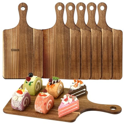 Didaey 6 Pcs Cutting Board Bulk Kitchen Thicken Chopping Platter with Handles Wooden Charcuterie Serving Trays Blank Wood Boards for Engraving Wedding Housewarming(Acacia Wood,13 x 7 Inch) - size: 13 x 7 Inch