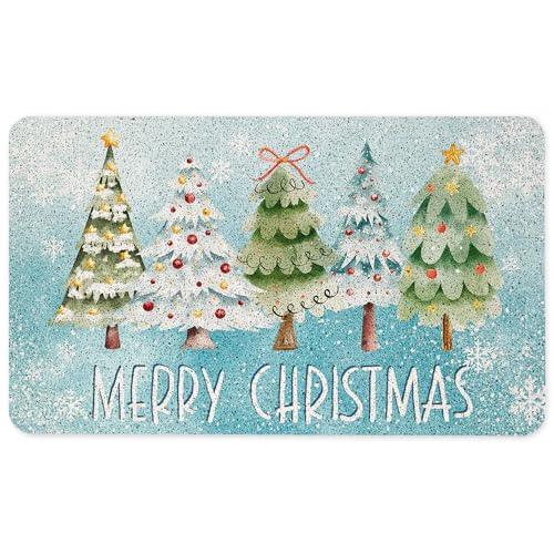 Winter Christmas Tree Door Mat, Blue Merry Christmas Snowflake Doormat for Front Door Indoor Outdoor Entrance Porch, Xmas Tree Winter Welcome Mat Outside, Xmas Bath Mats, 17x30 Inches - color: Winter Christmas