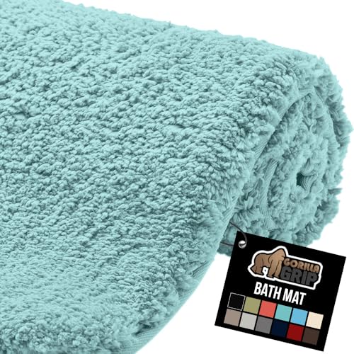 GORILLA GRIP Bathroom Rugs, Ultra Soft Absorbent Mat, Thick Plush Bath Rug, Machine Washable, Microfiber Quick Dry, Mats for Shower, Bathtub and Floor, Home Decor Accessories, 24x17, Spa Blue - color: Spa Blue, size: 24" X 17"