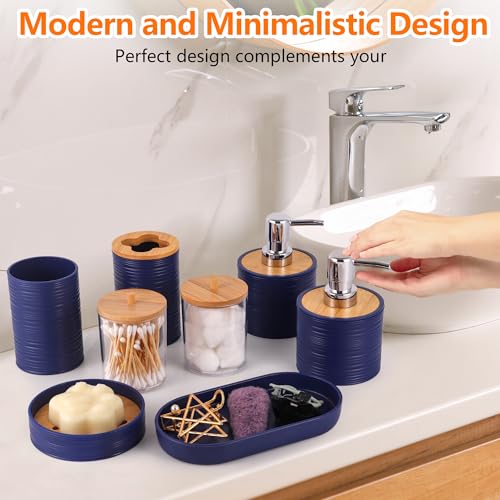 10 PCS Navyblue Bathroom Accessories Set with Trash Can Bathroom Accessory | All-in-One Kit with Trash Can,Toothbrush Holder,Soap Dispenser,Toothbrush Cup,Vanity Tray,Soap Dish,Toilet Brush etc for Home - color: Navy Blue