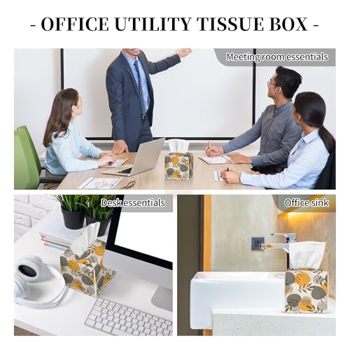 Boho Abstract Leaves Tissue Box Cover Square,Linear Boho Leaves and Geometric Tissue Box Holder Waterproof Leather Facial Paper Organizer Dispenser for Bathroom Home Car Nightstand Vanity Desk - color: Color-18