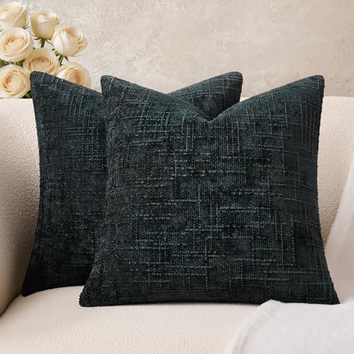 Throw Pillow Covers Black Set of 2 18x18 Inch Pillow Covers, Soft Chenille Neutral Decorative Pillowcases for Couch Sofa Bed Living Room, Home Boho Decor, Modern Farmhouse Cushion Covers - color: Black, size: 18" x 18" (Pack of 2)