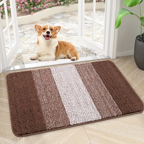 Kitinjoy Indoor Outdoor Door Mat, 30x27 Non-Slip Dirt Trapper Doormats | Brown Low-Profile Washable Inside Entrance Front Floor Mat, Sturdy Soft Entry Striped Doormats for Entryway - color: Brown, size: 30'' X 17''
