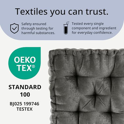 Intelligent Design Floor Pillow Meditation Cushion, 20x20 Charcoal | Sitting for Adults Yoga, Shredded Foam Filled, Chenille Tufted Cover, Handsewn Scalloped Edge, OEKO-TEX Certified - color: Charcoal