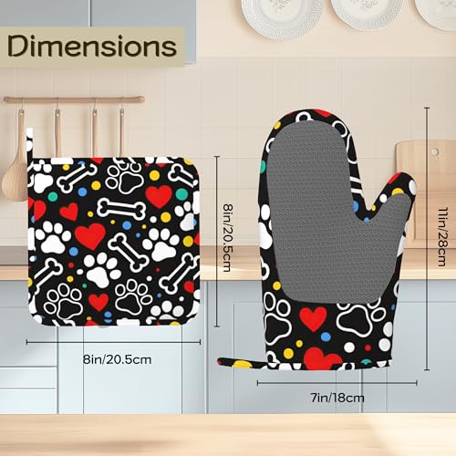 Colorful Dog Paw Oven Mitts and Pot Holders Sets Silicone Kitchen Mitts Potholders Heat Resistant 4Pcs Oven Gloves Hot Pads for Kitchen Baking Cooking - color: Colorful Dog Paw