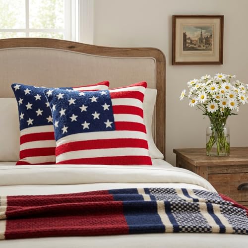 Patriotic American Flag Pillow Covers Set of 2 18x18, Chenille - color: Red, White, Blue, size: 18" x 18" (Pack of 2)