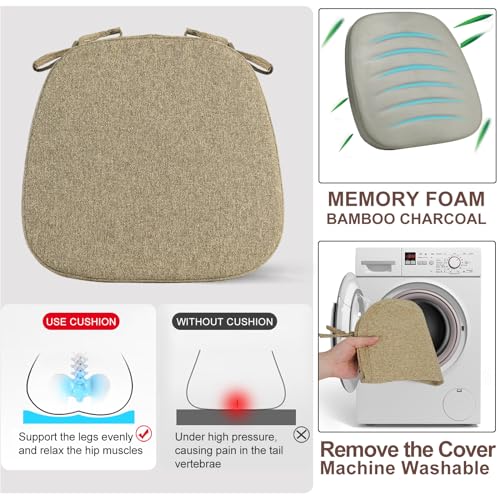 SINOSSO 1 Pack Memory Foam Chair Cushions for Dining Chair, Friendly Woven Fabric 16" U-Shape Comfortable Kitchen Chair Pad, Removable Slip Resistant Seat Cushion (1 Piece, Linen) - color: Light Brown