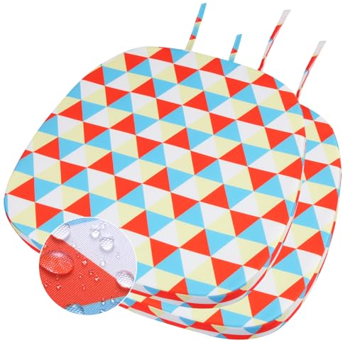 GUEGLSA Outdoor Waterproof Seat Cushions 14x14 inch, Non Slip Metal Chair Pad with Ties, U Shaped Metal Chair Cushion for Kitchen Dining Patio Chair, Set of 2, Mix Diamond - color: Mix Diamond