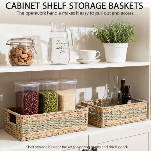 Water Hyacinth Storage Basket - Small Rustic Rectangle Woven basket Organizer with Handle for Home & Office Decor (Hyacinth&Seagrass) - style: Hyacinth&Seagrass