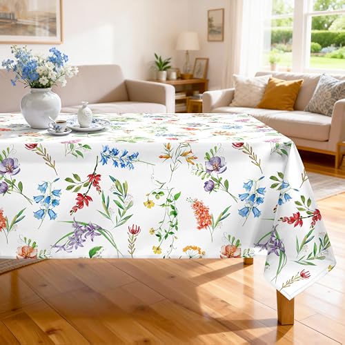Wildflower Polyester Tablecloth, Country, 60 x 120 Inch | Washable Reusable Water Resistant Table Cloth with Wildflower Print for Everyday Dining, Party, Decor - color: Wildflower, size: 120" x 60" (Rectangular)