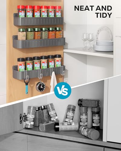 Nieifi Spice Rack Wall Mount, 4 Pack Grey, 2" Depth, Screw/Adhesive | Wall-Mounted with Removable Hooks Saves Counter Space, Fits 2" Deep Jars, Ideal for Kitchen Cabinets, Pantry Doors, and RVs - color: Grey