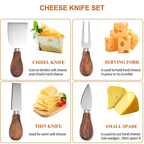 Exquisite 4-Piece Cheese Knives Set,Complete Stainless Steel Cheese Knife Collection(Acacia Wood Handle),Gift-Ready - style: Acacia Wood