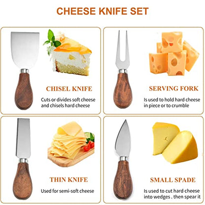 Exquisite 4-Piece Cheese Knives Set,Complete Stainless Steel Cheese Knife Collection(Acacia Wood Handle),Gift-Ready - style: Acacia Wood