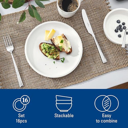 Villeroy & Boch Artesano Original 16 Piece Dinnerware Set, Creamy White | Premium porcelain dinnerware set, made in Germany, dishwasher and microwave safe, a wedding registry set