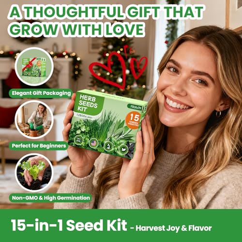 Herb Garden Starter Kit – Fruivity 12800+ 15 in 1 Herb Heirloom Seed Kits for Indoor/Outdoor Planting | Herb Indoor Garden Kit Starter - Complete Herb Garden Starter Set with Gift Packaging for Family