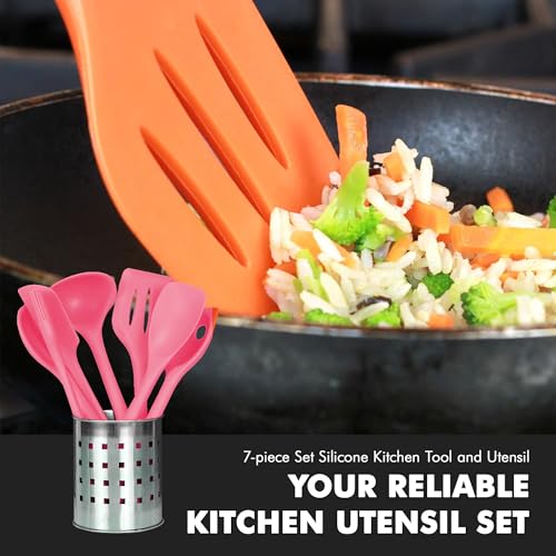 Chef Craft - Premium Silicone Kitchen Tools and Utensils Set, Non-Scratch, Withstands Temperatures up to 450°F, BPA-Free, 7 Piece Cooking Utensils Set, Pink - color: Pink, size: 7 Piece Set