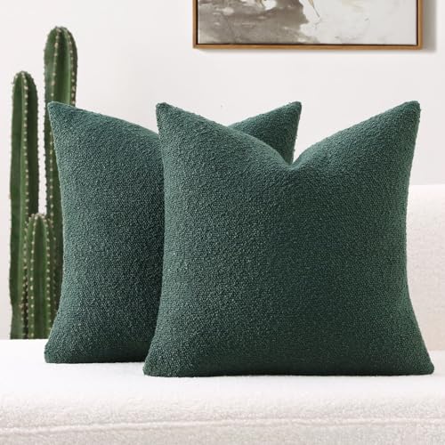 FUTEI Pack of 2 Boucle Textured Throw Pillow Covers 18x18 Inch, Dark Green | Decorative Textured Neutral Pillow Covers, Machine Washable, Colorfast,Accent Solid Couch Throw Pillows Sofa Bed Living Room - color: Dark Green, size: 18" x 18" (Pack of 2)